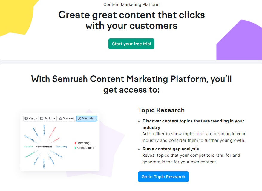 Semrush vs Spyfu - Semrush Content Marketing Tools